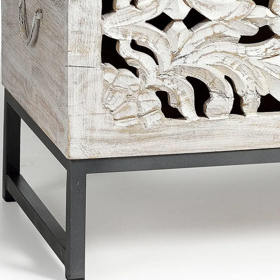 Wohnen Vintage Design Truhe aus Mangoholz White Wash - Fudorus