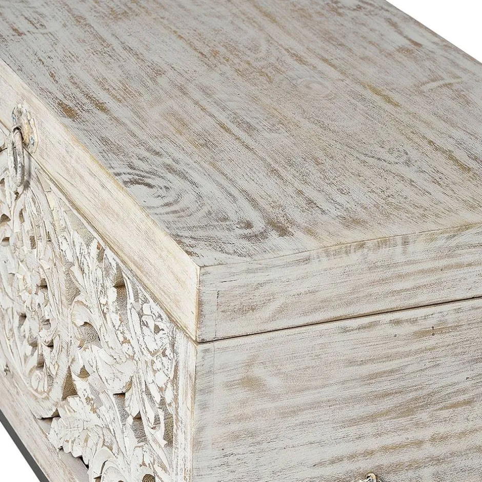 Wohnen Vintage Design Truhe aus Mangoholz White Wash - Fudorus