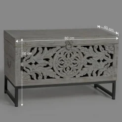 Wohnen Vintage Design Truhe aus Mangoholz White Wash - Fudorus