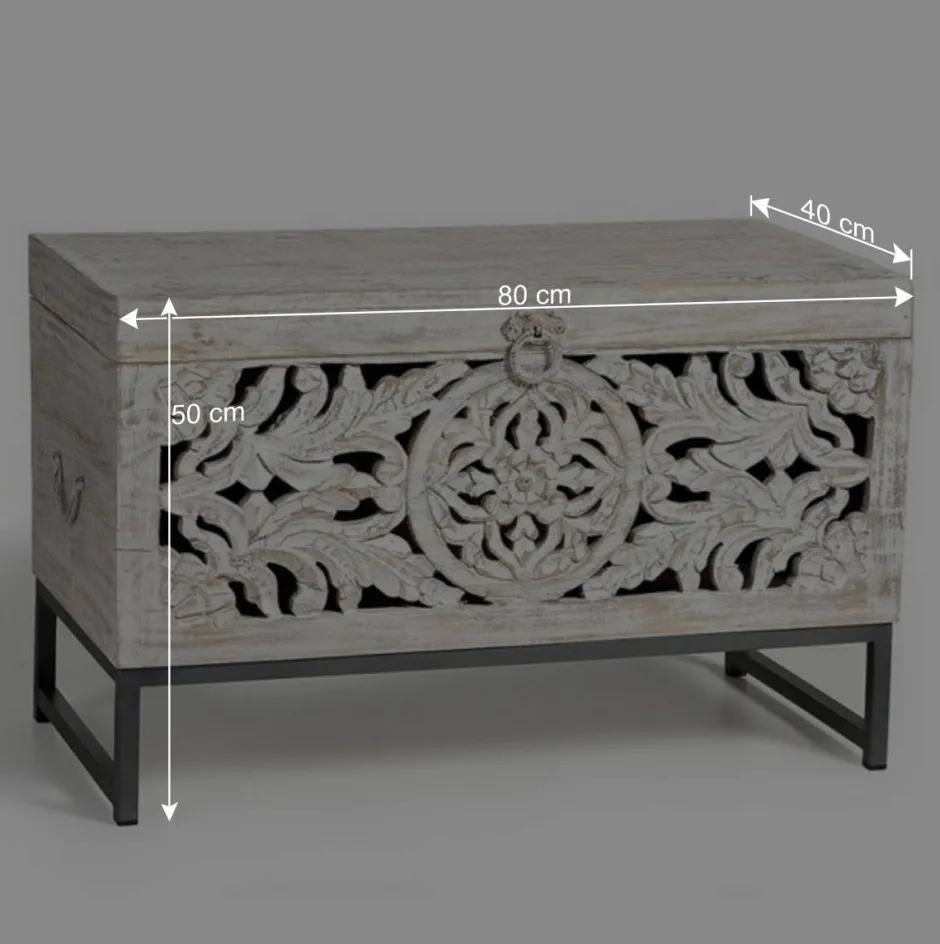 Wohnen Vintage Design Truhe aus Mangoholz White Wash - Fudorus