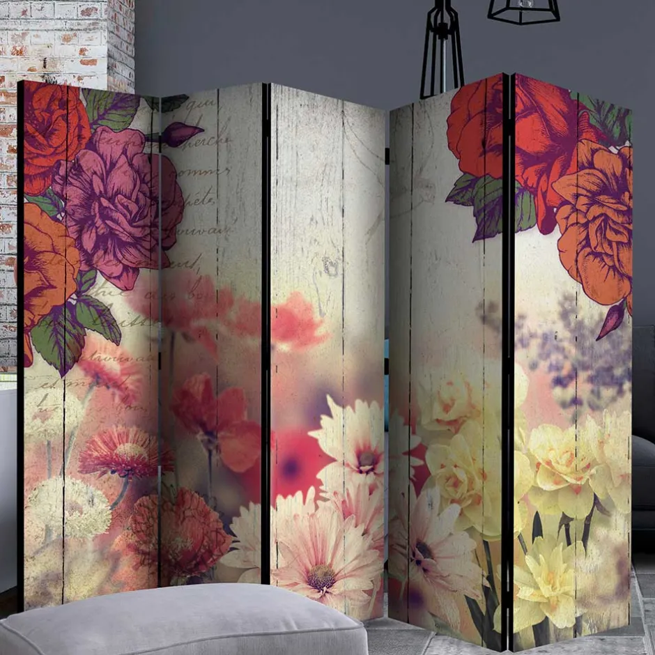 Vintage Druck Paravent mit Blumen Grafik & Foto - Price^Wohnen
