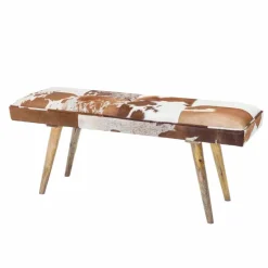 Wohnen Vintage Landhaus Bank Ilusiana mit Fell Leder Holz 120cm