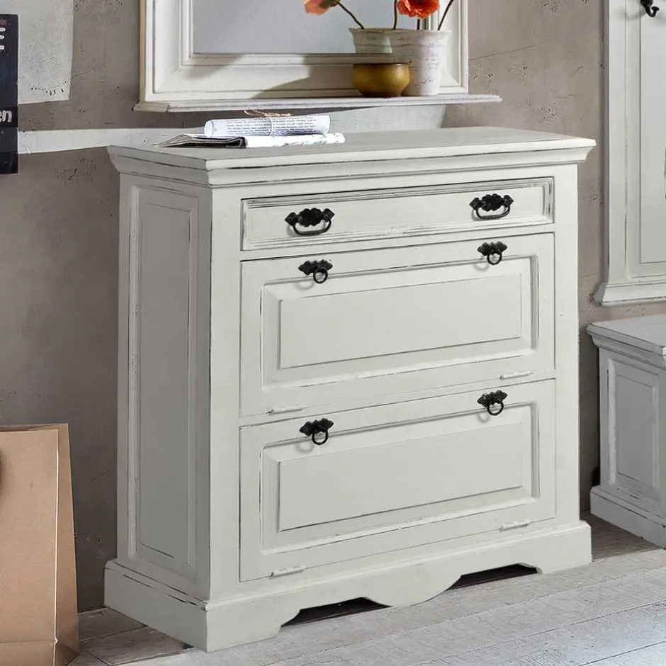 Wohnen Vintage Landhaus Schuhbank in Antikweiß - Wittgenstein