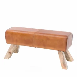 Vintage Lederbank Snog mit Holzgestell rustikal^Wohnen Outlet