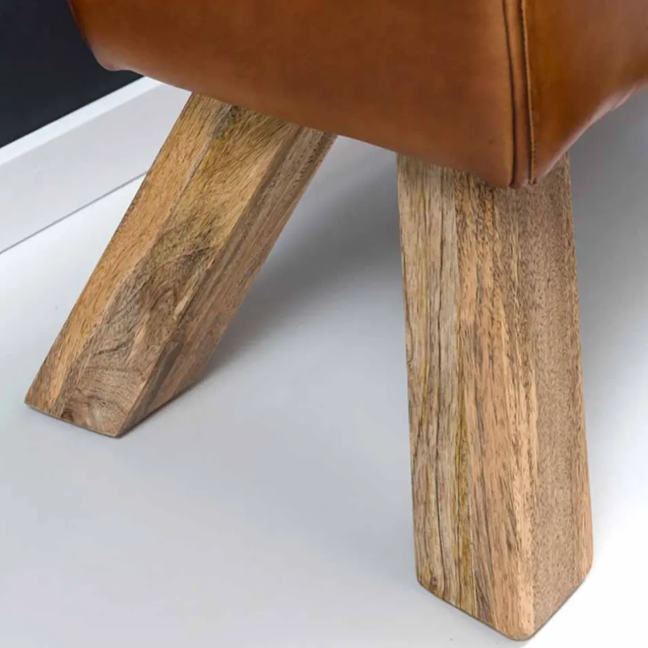 Vintage Lederbank Snog mit Holzgestell rustikal^Wohnen Outlet