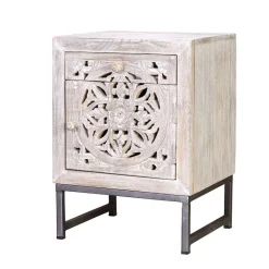 Wohnen Vintage Nachtschrank aus Mangoholz White Wash - Fudorus