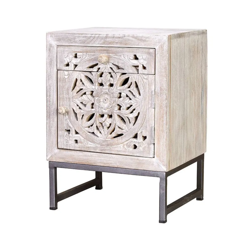 Wohnen Vintage Nachtschrank aus Mangoholz White Wash - Fudorus