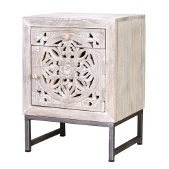 Wohnen Vintage Nachtschrank aus Mangoholz White Wash - Fudorus