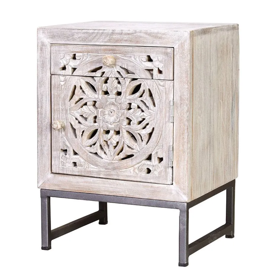 Wohnen Vintage Nachtschrank aus Mangoholz White Wash - Fudorus