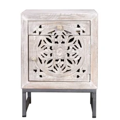 Wohnen Vintage Nachtschrank aus Mangoholz White Wash - Fudorus