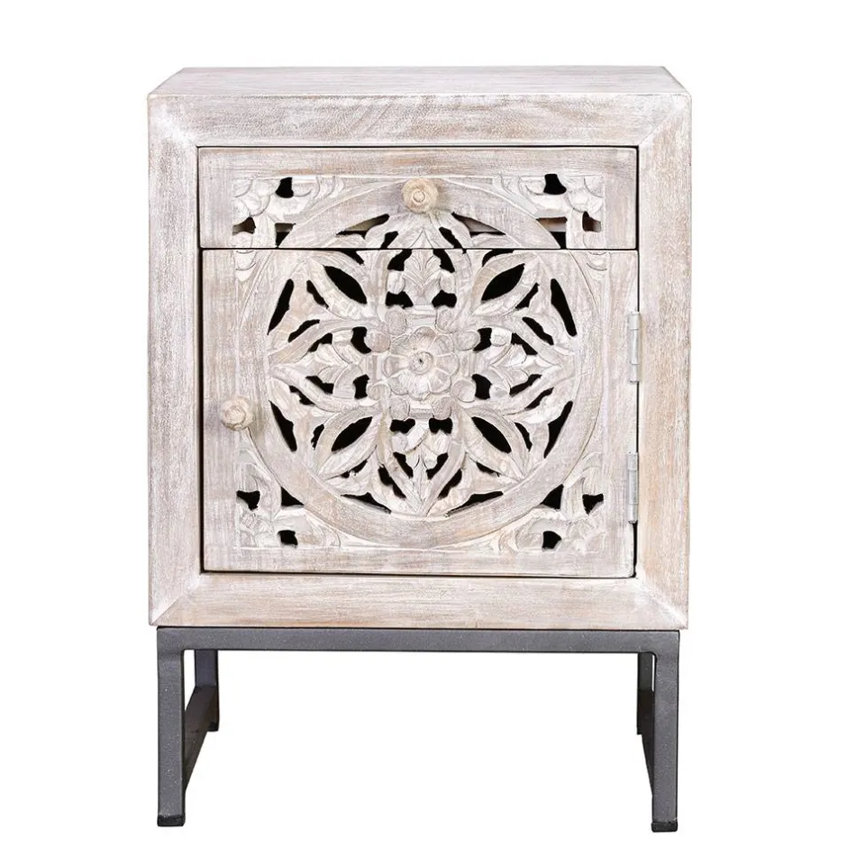 Wohnen Vintage Nachtschrank aus Mangoholz White Wash - Fudorus