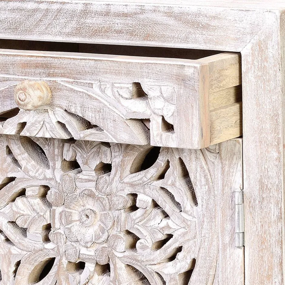 Wohnen Vintage Nachtschrank aus Mangoholz White Wash - Fudorus