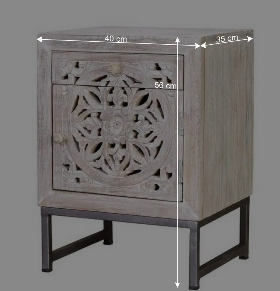 Wohnen Vintage Nachtschrank aus Mangoholz White Wash - Fudorus