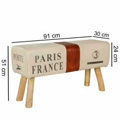Vintage Polsterbank Clause mit Holz Leinen Echtleder^Wohnen New