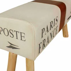 Vintage Polsterbank Clause mit Holz Leinen Echtleder^Wohnen New