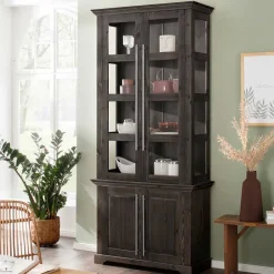 Wohnen Vitrine aus dunkel lackiertem Kiefernholz - Syvila