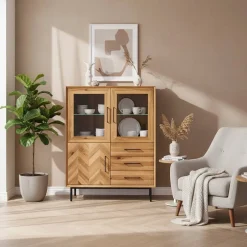 Vitrine Highboard mit 3 Türen & Schubladen - Kerfa^Wohnen New