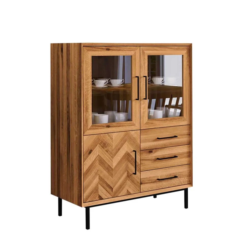 Vitrine Highboard mit 3 Türen & Schubladen - Kerfa^Wohnen New