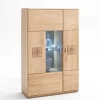 Wohnen Vitrine Highboard optional mit LED Pontros Eiche Bianco teilmassiv
