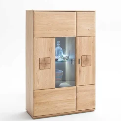 Wohnen Vitrine Highboard optional mit LED Pontros Eiche Bianco teilmassiv