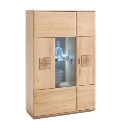 Wohnen Vitrine Highboard optional mit LED Pontros Eiche Bianco teilmassiv