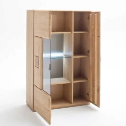 Wohnen Vitrine Highboard optional mit LED Pontros Eiche Bianco teilmassiv