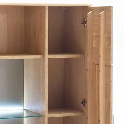 Wohnen Vitrine Highboard optional mit LED Pontros Eiche Bianco teilmassiv