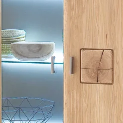 Wohnen Vitrine Highboard optional mit LED Pontros Eiche Bianco teilmassiv