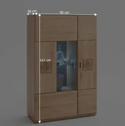 Wohnen Vitrine Highboard optional mit LED Pontros Eiche Bianco teilmassiv