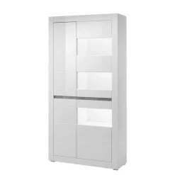 Wohnen Vitrine in Weiß hochglänzend Mextra mit Absetzung Beton Optik