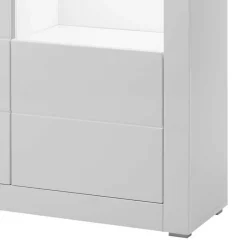 Wohnen Vitrine in Weiß hochglänzend Mextra mit Absetzung Beton Optik