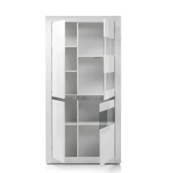 Wohnen Vitrine in Weiß hochglänzend Mextra mit Absetzung Beton Optik