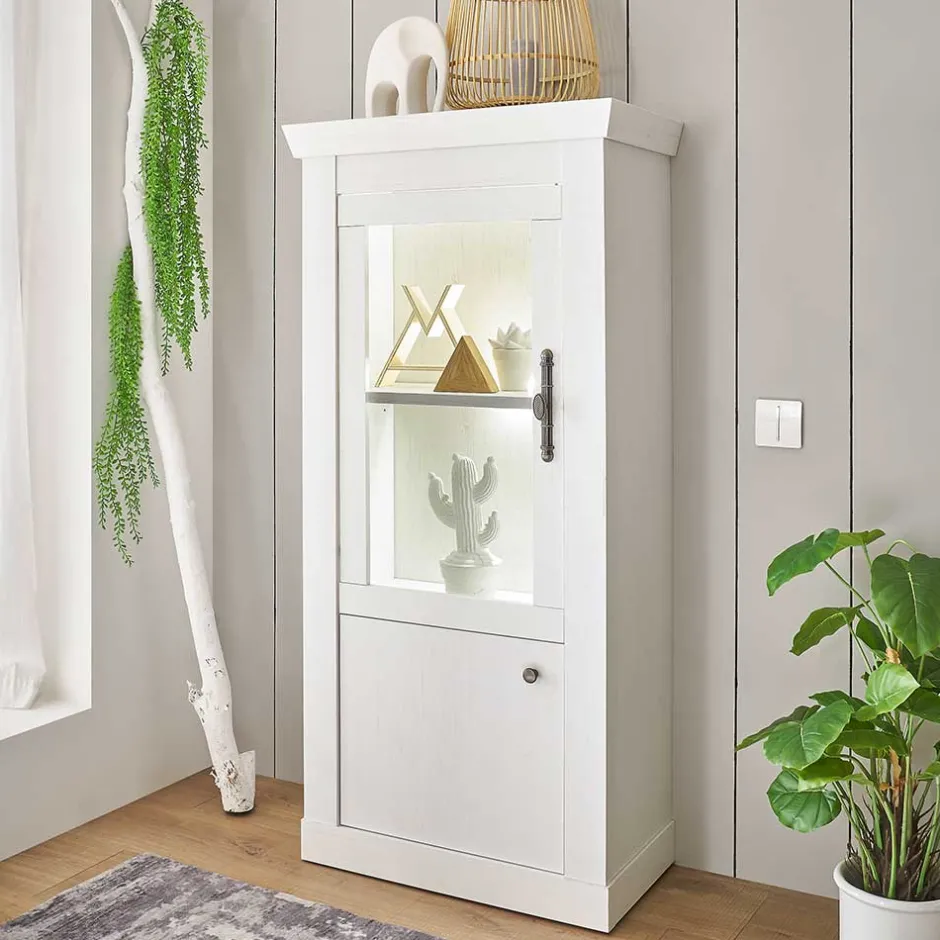 Wohnen Vitrine in weißer Holzoptik Pinie - Liancos