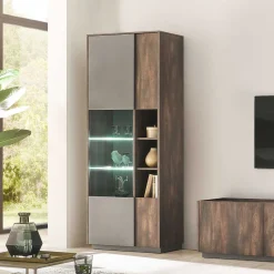 Wohnen Vitrine Schrank in Anthrazit und Eiche Dunkel - Mundo