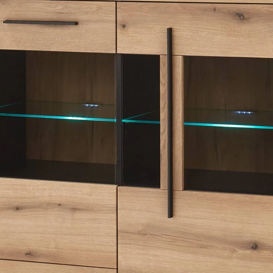Wohnen Vitrinen-Highboard in Eiche Holzoptik - Brocus