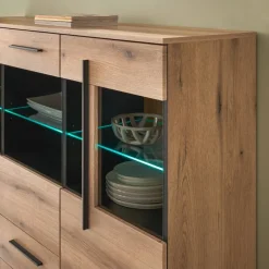 Wohnen Vitrinen-Highboard in Eiche Holzoptik - Brocus