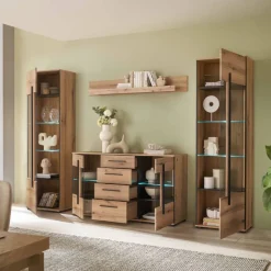 Wohnen Vitrinenkombination und Wandboard Set - Brocus (vierteilig)
