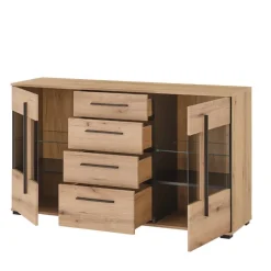 Wohnen Vitrinenkombination und Wandboard Set - Brocus (vierteilig)