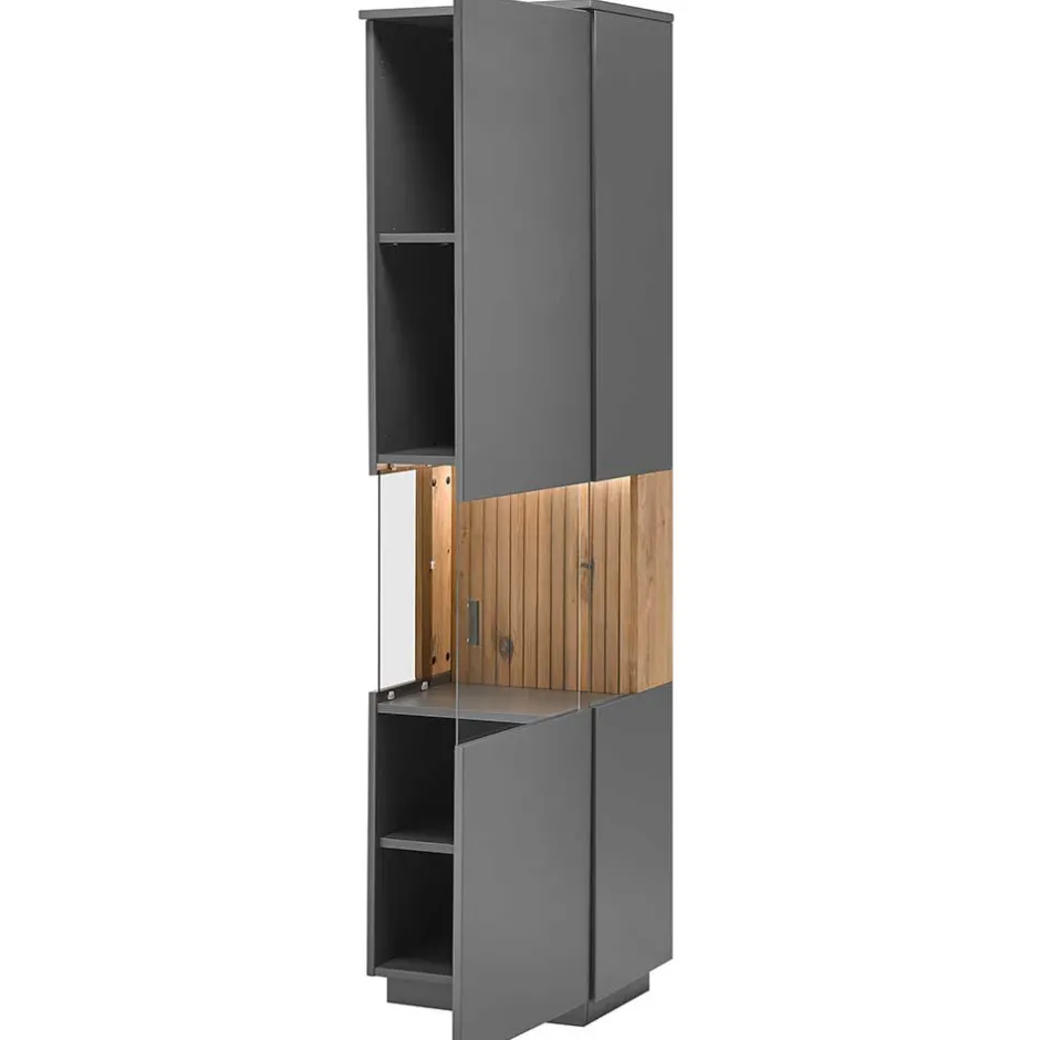 Vitrinenschrank in Anthrazit & Eiche Bianco - Cruzca^Wohnen Sale