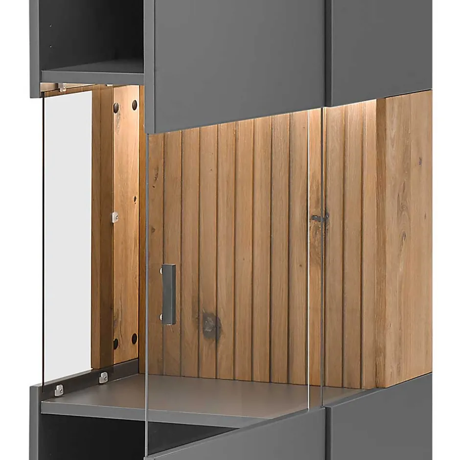 Vitrinenschrank in Anthrazit & Eiche Bianco - Cruzca^Wohnen Sale