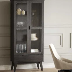 Wohnen Vitrinenschrank in Eiche Dunkelbraun - Lomarios