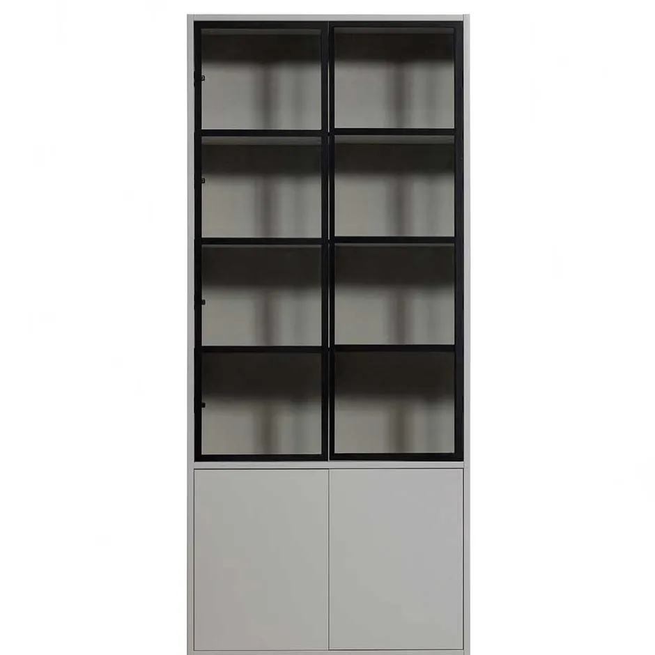 Wohnen Vitrinenschrank in Hellgrau und Schwarz - Arno