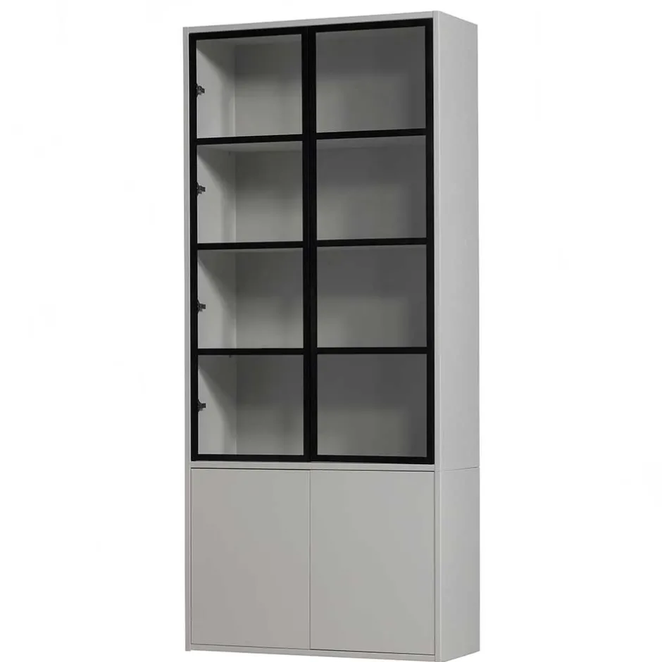 Wohnen Vitrinenschrank in Hellgrau und Schwarz - Arno