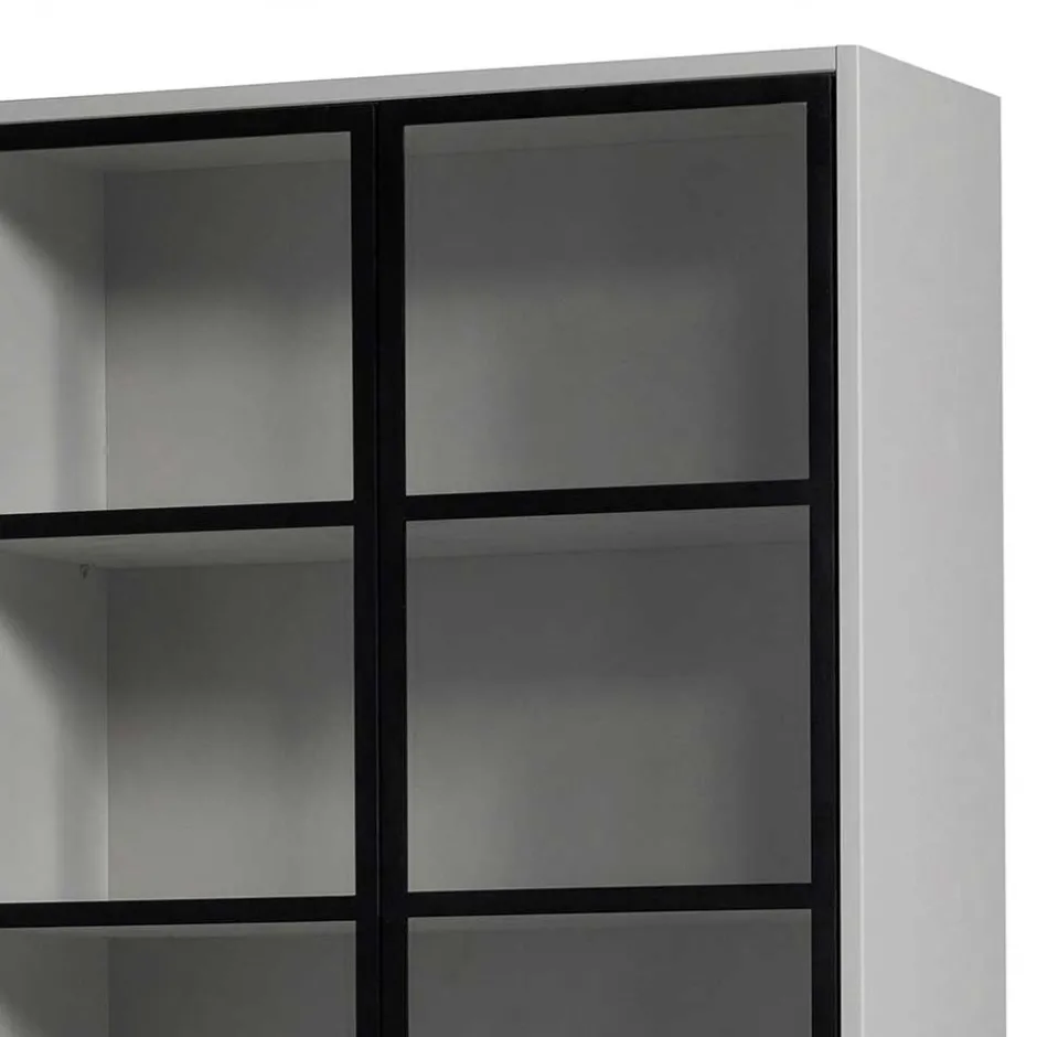 Wohnen Vitrinenschrank in Hellgrau und Schwarz - Arno