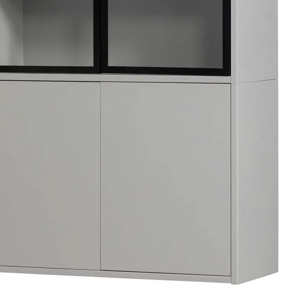 Wohnen Vitrinenschrank in Hellgrau und Schwarz - Arno