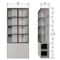 Wohnen Vitrinenschrank in Hellgrau und Schwarz - Arno