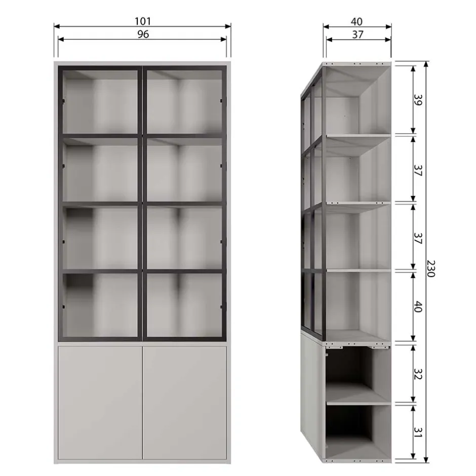 Wohnen Vitrinenschrank in Hellgrau und Schwarz - Arno