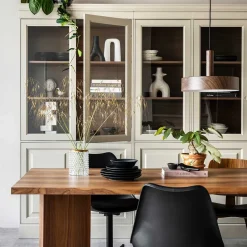 Wohnen Vitrinenschrank in Hellgrau mit Braun - Floressa