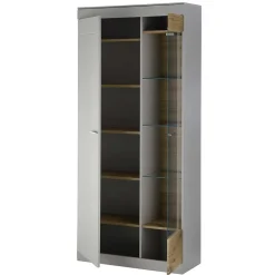 Wohnen Vitrinenschrank in Hellgrau & Zinneiche NB - Lioscas