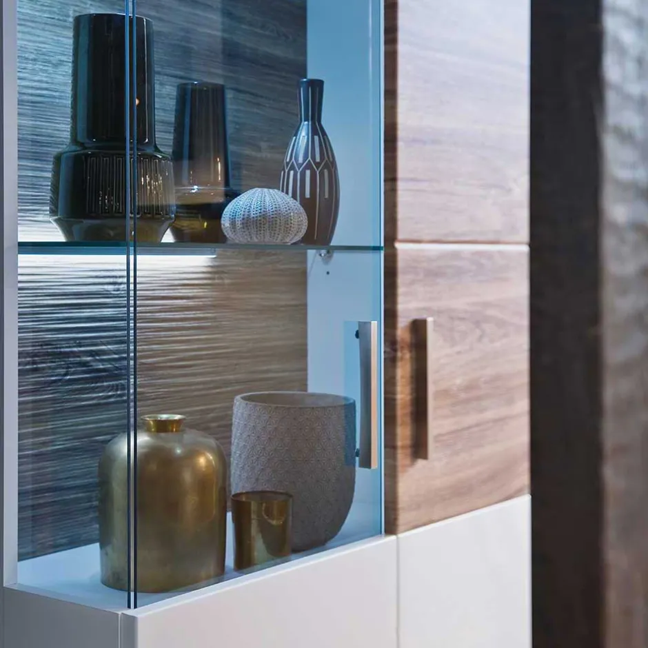 Vitrinenschrank in Hochglanz Weiß - Icadro^Wohnen New